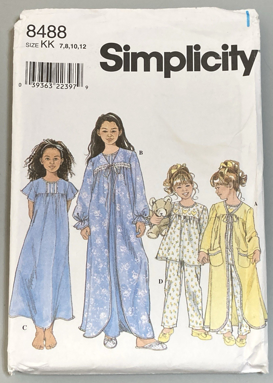 Simplicity 8488 Pattern Girls Sleepwear Robe Nightgown Pajamas Sz 7-12 UNCUT 90s